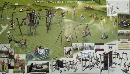 A park with swings, climbing frame and other fun equipment
